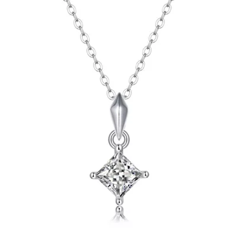 Sterling Silver White Gold Plated with 1ctw Lab Created Moissanite Princess Solitaire Pendant Necklace