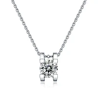 Sterling Silver White Gold Plated with 1ct Lab Created Moissanite Round Solitaire Slide Pendant Necklace