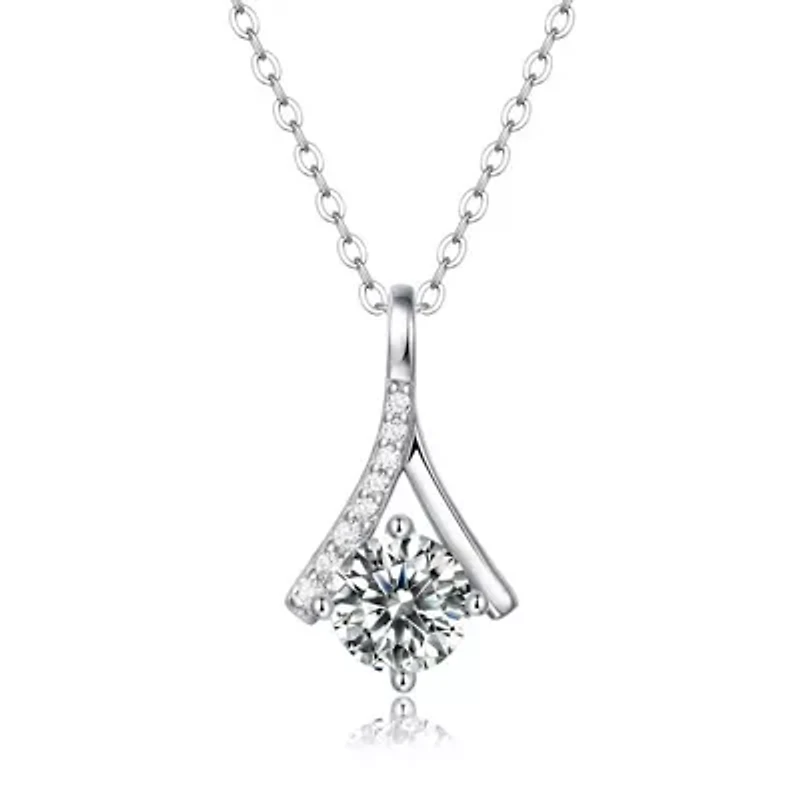 Lab Created Sterling Silver White Gold Plated with 1ct Lab-Grown Moissanite Solitaire Ribbon Necklace