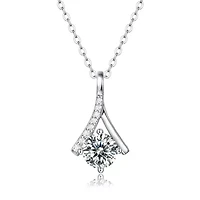 Lab Created Sterling Silver White Gold Plated with 1ct Lab-Grown Moissanite Solitaire Ribbon Necklace