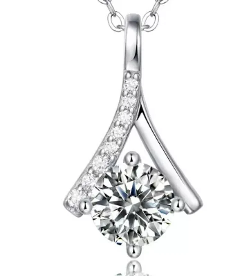 Lab Created Sterling Silver White Gold Plated with 1ct Lab-Grown Moissanite Solitaire Ribbon Necklace