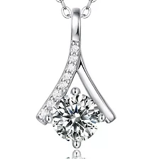 Lab Created Sterling Silver White Gold Plated with 1ct Lab-Grown Moissanite Solitaire Ribbon Necklace