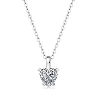Sterling Silver White Gold Plated with 1ct Lab Created Moissanite Heart Solitaire Pendant Necklace