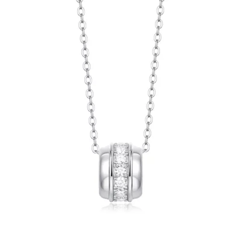 Sterling Silver White Gold Plated with Clear 0.20ctw Lab Created Moissanite Eternity Circle Disc Pendant Necklace