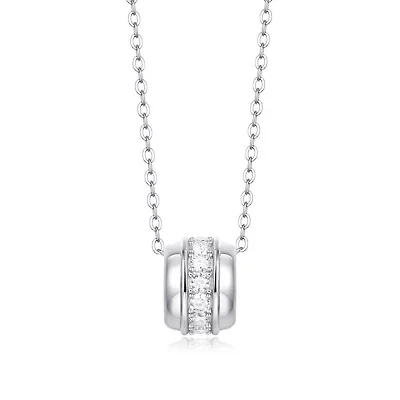 Sterling Silver White Gold Plated with Clear 0.20ctw Lab Created Moissanite Eternity Circle Disc Pendant Necklace