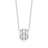 Sterling Silver White Gold Plated with Clear 0.20ctw Lab Created Moissanite Eternity Circle Disc Pendant Necklace