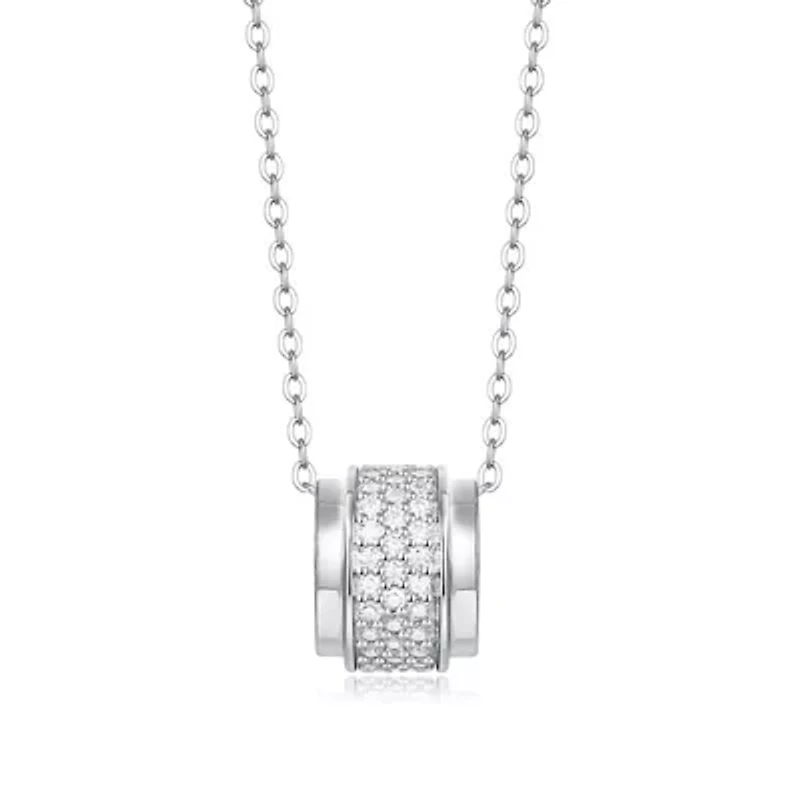 Sterling Silver White Gold Plated with .7 ctw. Lab Created Moissanite Triple Row Circular Eternity Pendant Necklace