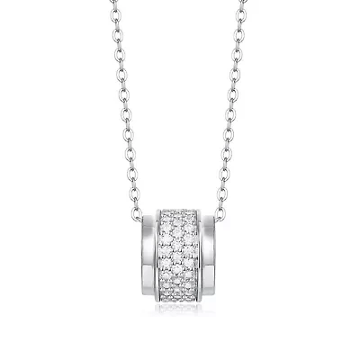 Sterling Silver White Gold Plated with .7 ctw. Lab Created Moissanite Triple Row Circular Eternity Pendant Necklace
