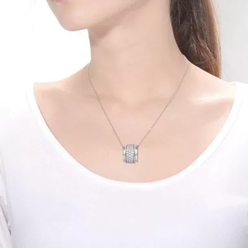 Sterling Silver White Gold Plated with .7 ctw. Lab Created Moissanite Triple Row Circular Eternity Pendant Necklace