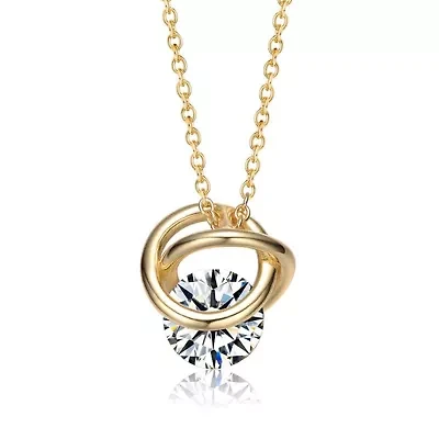 Sterling Silver 14K Gold Plated with 1.20ct Lab Created Moissanite Solitaire Double Eternity Circle Pendant Necklace