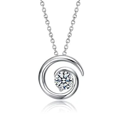Sterling Silver White Gold Plated with 1ct Lab Created Moissanite Open Eternity Circle Swirl Pendant Necklace