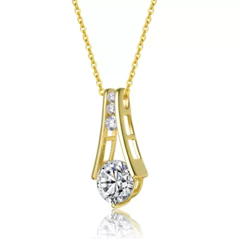 Sterling Silver 14K Gold Plated with 1.50ctw Lab Created Moissanite Trapeze Pendant Necklace