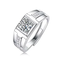Sterling Silver White Gold Plated 1ctw Princess Cut Lab Created Moissanite Solitaire Pave Trim Men & Women Anniversary Adjustable Ring