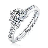 Sterling Silver White Gold Plated with 1ctw Round Lab Created Moissanite Solitaire Step Promise Adjustable Ring