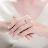 Sterling Silver White Gold Plated with 1ctw Round Lab Created Moissanite Solitaire Step Promise Adjustable Ring