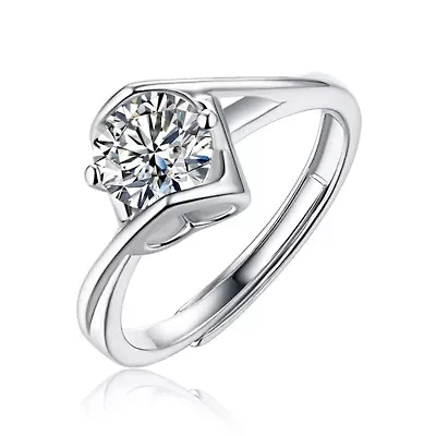 Adjustable Sterling Silver with .5ctw Round Brilliant Lab Created Moissanite Solitaire Bypass Twist Adjustable Ring