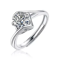 Adjustable Sterling Silver with .5ctw Round Brilliant Lab Created Moissanite Solitaire Bypass Twist Adjustable Ring