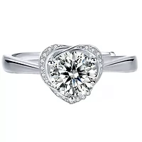 Sterling Silver White Gold Plated with 1.4ctw Round Lab Created Moissanite Heart Pave Promise Adjustable Ring