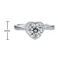 Sterling Silver White Gold Plated with 1.4ctw Round Lab Created Moissanite Heart Pave Promise Adjustable Ring