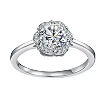 Lab Created Sterling Silver White Gold Plated with Clear 3.5CT Round Lab-Grown Moissanite Flower Cluster Engagement Ring