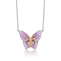 Lab Created Sterling Silver White Gold Plated with Clear & Ruby Red Cubic Zirconia Butterfly Necklace