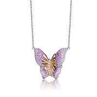 Lab Created Sterling Silver White Gold Plated with Clear & Ruby Red Cubic Zirconia Butterfly Necklace