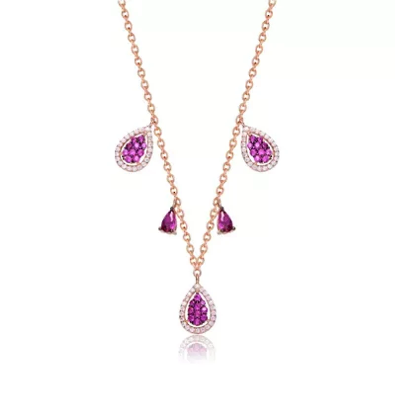 Lab Created Sterling Silver 18K Rose Gold Plated with Ruby Red Cubic Zirconia Charm Necklace