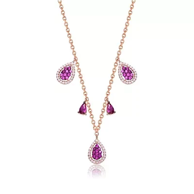Lab Created Sterling Silver 18K Rose Gold Plated with Ruby Red Cubic Zirconia Charm Necklace