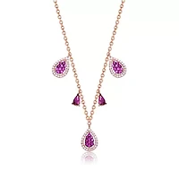Lab Created Sterling Silver 18K Rose Gold Plated with Ruby Red Cubic Zirconia Charm Necklace