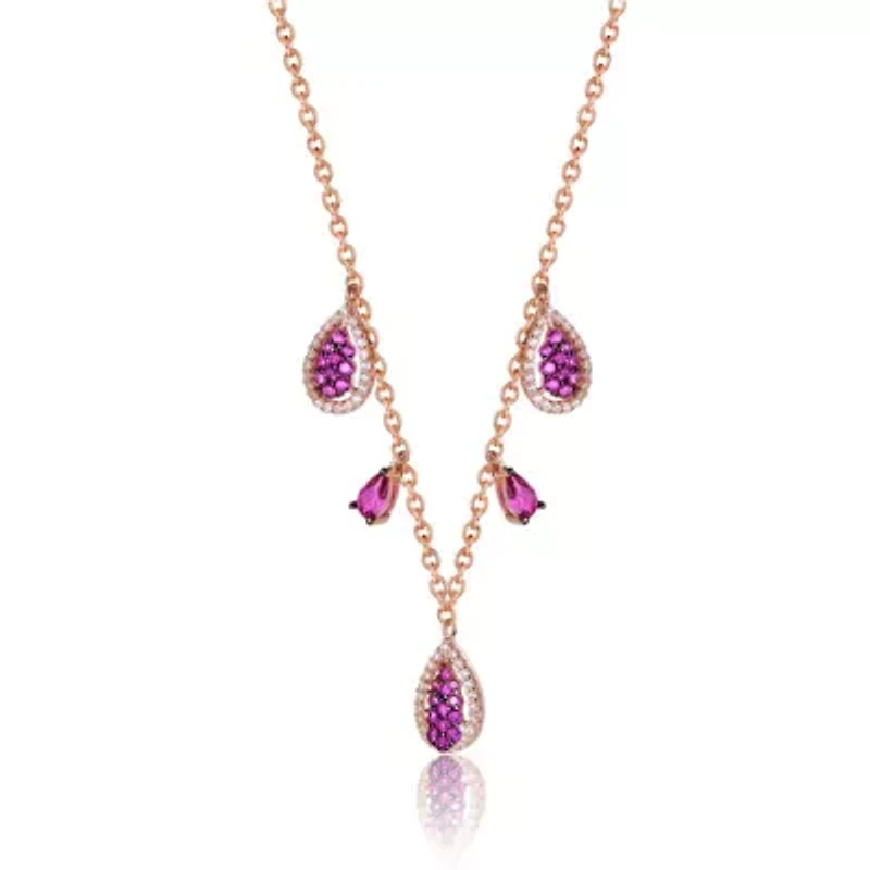 Lab Created Sterling Silver 18K Rose Gold Plated with Ruby Red Cubic Zirconia Charm Necklace