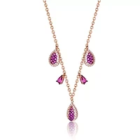 Lab Created Sterling Silver 18K Rose Gold Plated with Ruby Red Cubic Zirconia Charm Necklace