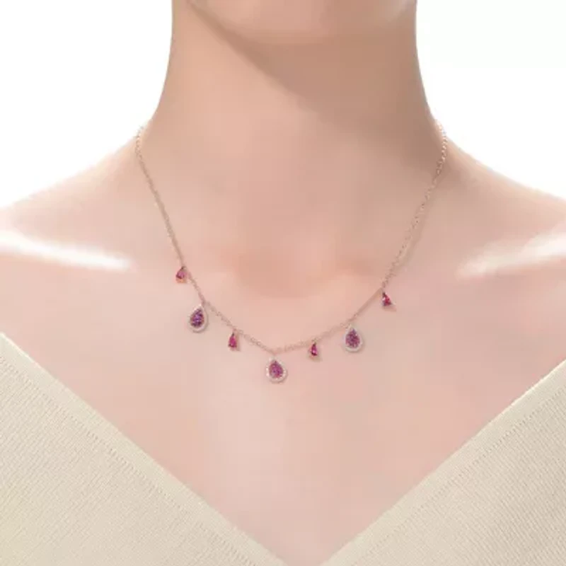 Lab Created Sterling Silver 18K Rose Gold Plated with Ruby Red Cubic Zirconia Charm Necklace