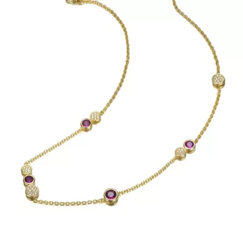 Lab Created Sterling Silver 14K Gold Plated with Ruby Red Cubic Zirconia Necklace