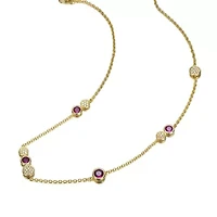 Lab Created Sterling Silver 14K Gold Plated with Ruby Red Cubic Zirconia Necklace