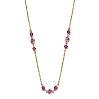 Lab Created Sterling Silver 14K Gold Plated with Ruby Red Cubic Zirconia Necklace