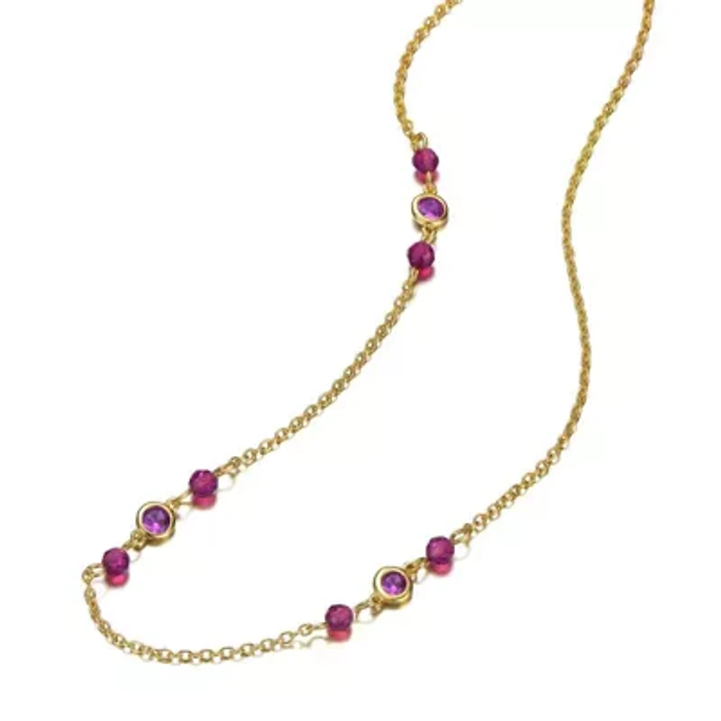 Lab Created Sterling Silver 14K Gold Plated with Ruby Red Cubic Zirconia Necklace