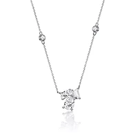 Lab Created Sterling Silver White Gold Plated with Clear Cubic Zirconia Cluster Station Necklace