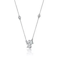Lab Created Sterling Silver White Gold Plated with Clear Cubic Zirconia Cluster Station Necklace