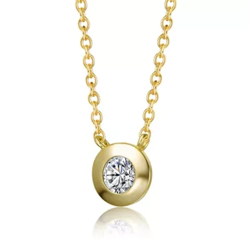 Lab Created Sterling Silver 14K Gold Plated with Clear Round Cubic Zirconia Bezel Solitaire Necklace