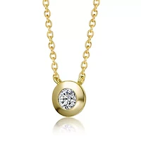 Lab Created Sterling Silver 14K Gold Plated with Clear Round Cubic Zirconia Bezel Solitaire Necklace