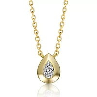 Lab Created Sterling Silver 14K Gold Plated with Bezel Set Clear Rectangular Cubic Zirconia Solitaire Necklace