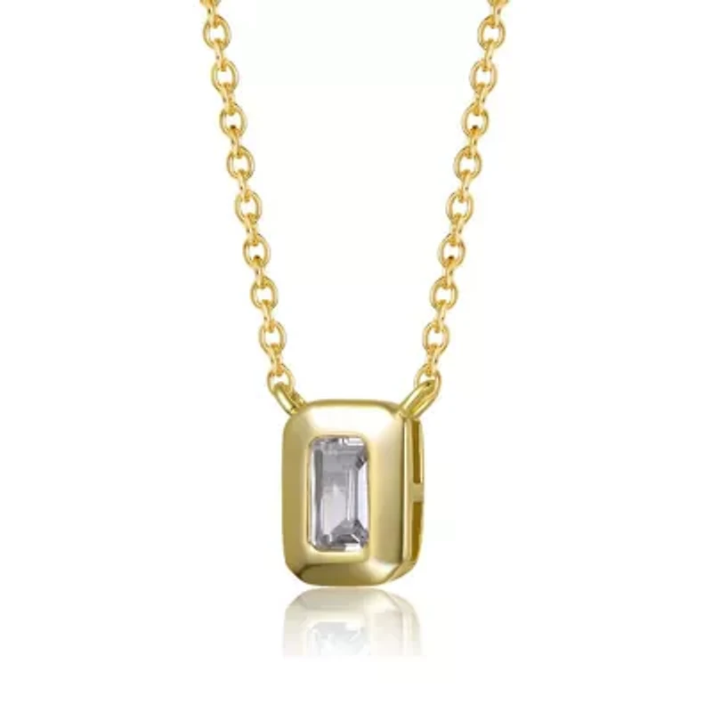 Lab Created Sterling Silver 14K Gold Plated with Bezel Set Clear Rectangular Cubic Zirconia Solitaire Necklace