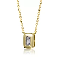 Lab Created Sterling Silver 14K Gold Plated with Bezel Set Clear Rectangular Cubic Zirconia Solitaire Necklace