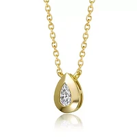 Lab Created Sterling Silver 14K Gold Plated with Bezel-Set Clear Raindrop Cubic Zirconia Pear-Shaped Solitaire Necklace