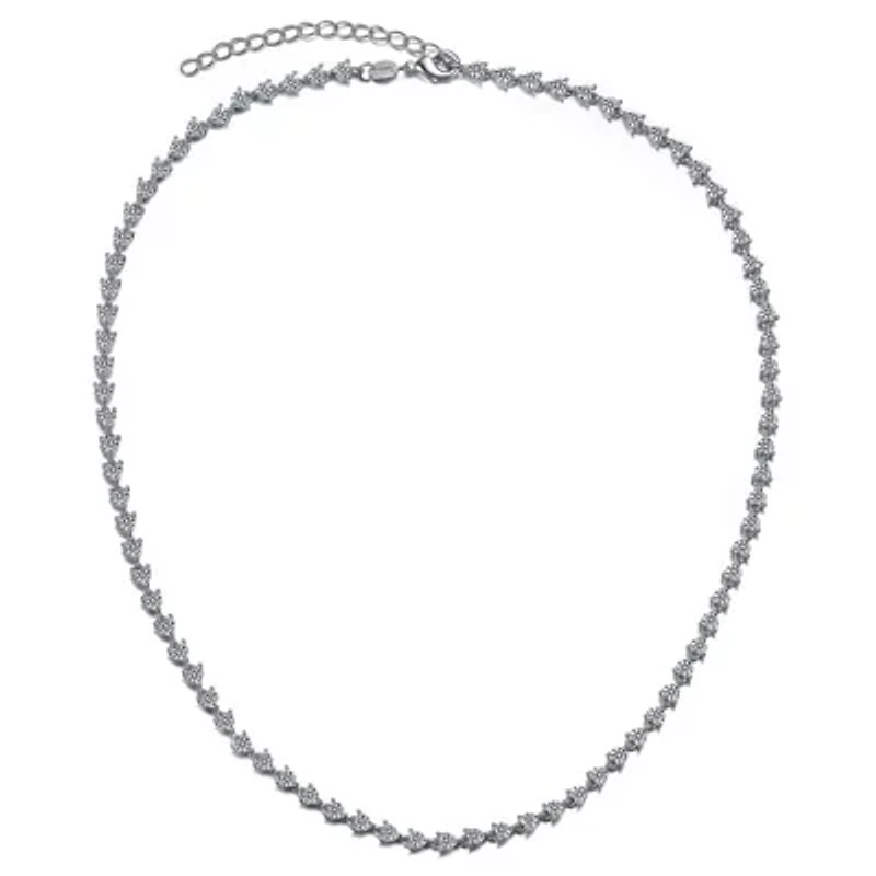Lab Created Sterling Silver White Gold Plated with Clear Cubic Zirconia Heart Tennis Necklace