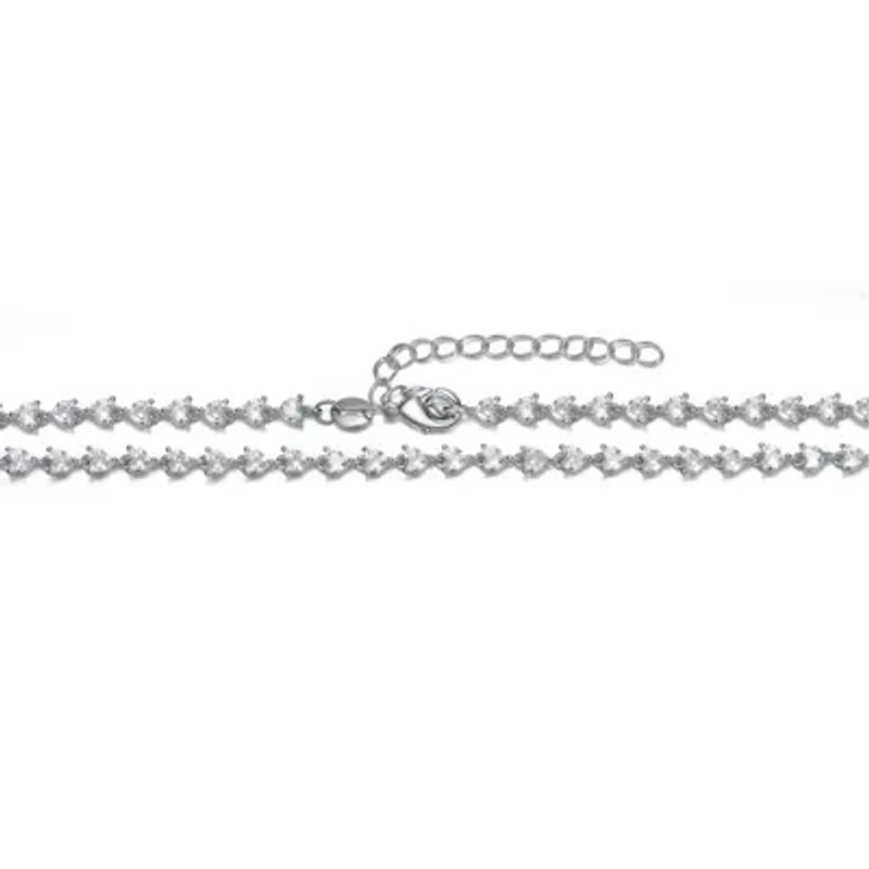 Lab Created Sterling Silver White Gold Plated with Clear Cubic Zirconia Heart Tennis Necklace