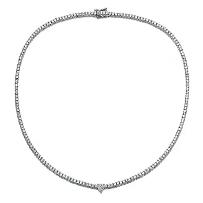 Lab Created White Gold Plated with Clear Cubic Zirconia Tennis Necklace with Heart Centerpiece