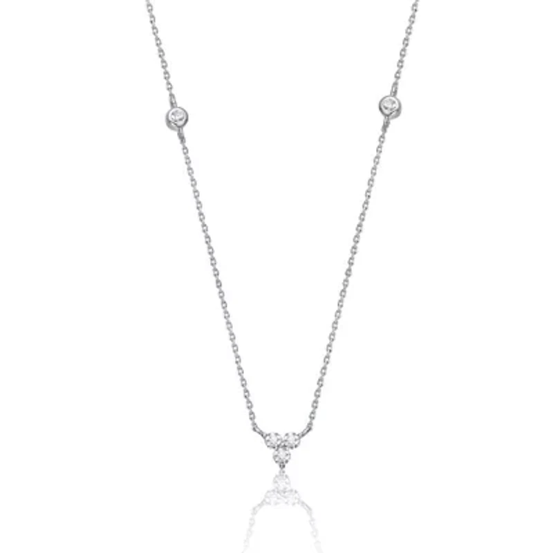 Lab Created Sterling Silver White Gold Plated with Clear Cubic Zirconia on Triangle Pendant