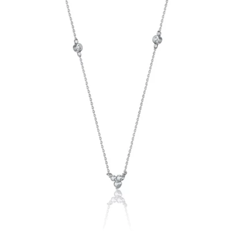 Lab Created Sterling Silver White Gold Plated with Clear Cubic Zirconia on Triangle Pendant