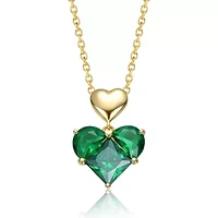 Lab Created Sterling Silver 14K Gold Plated with Green Cubic Zirconia Double Heart Pendant Necklace